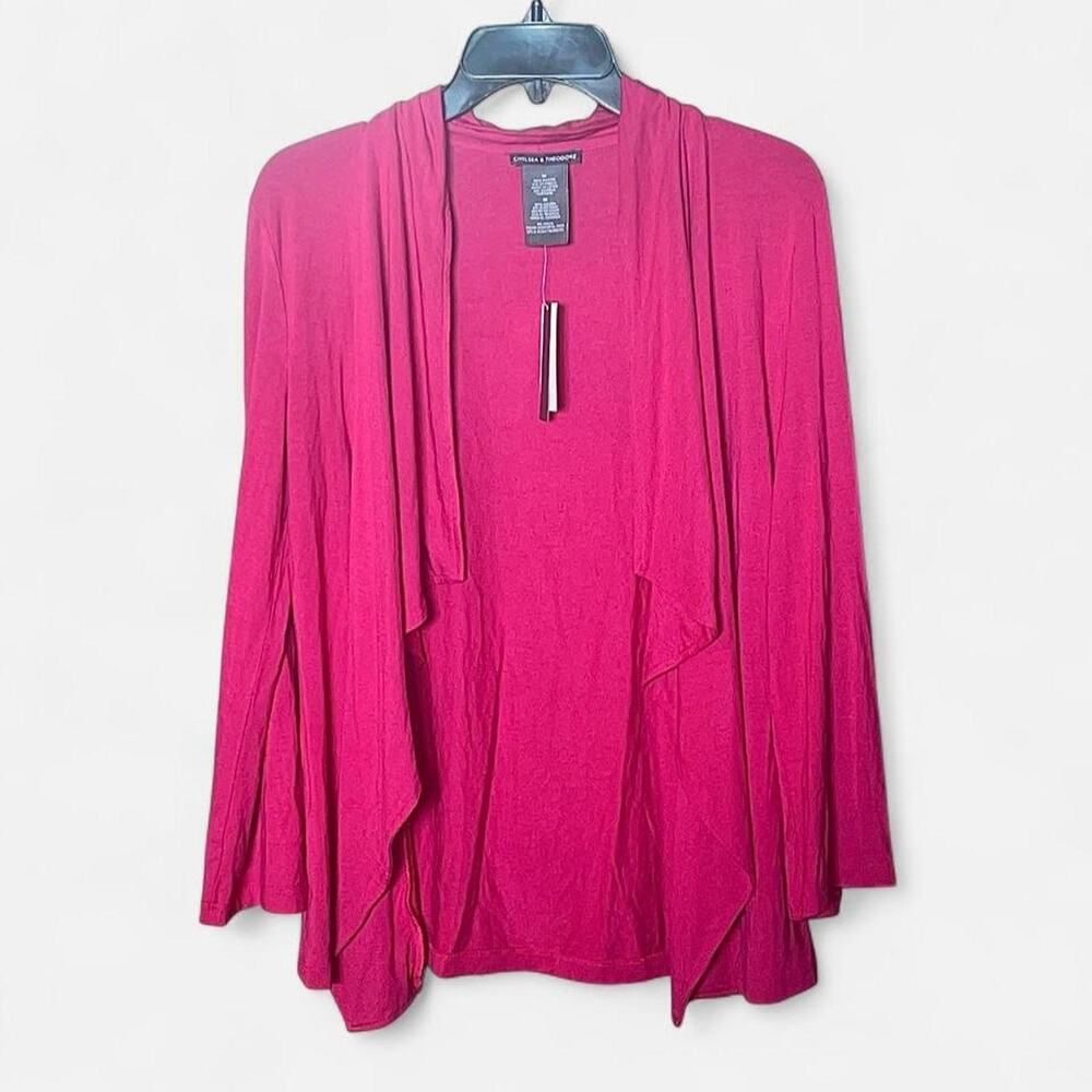Chelsea & Theodore Fuchsia Pink Draped Long Sleeve Roll Tab Cardigan NWT Size M